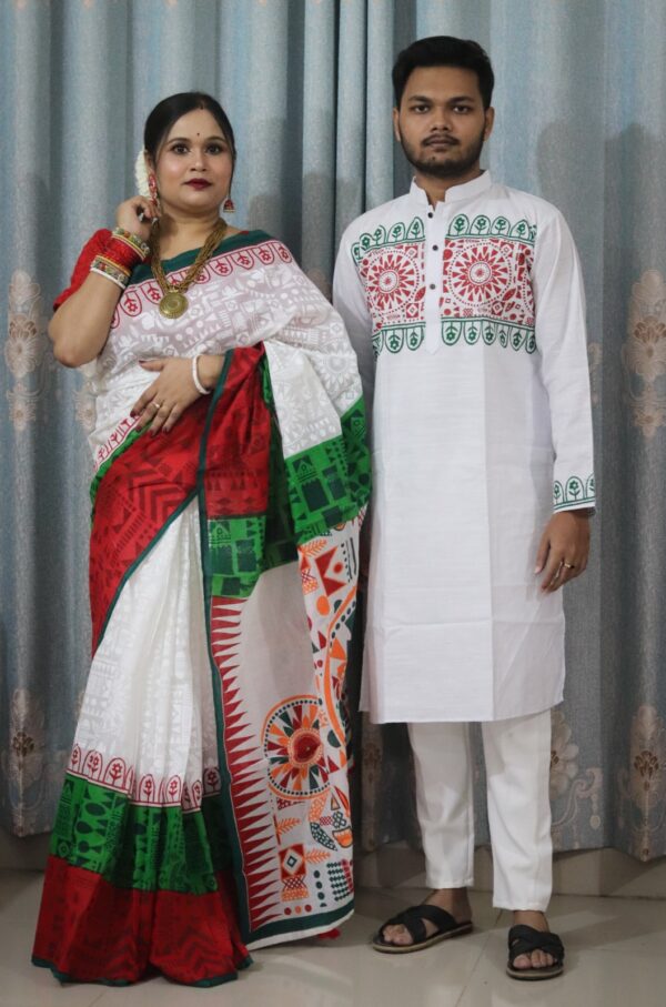 Premium Quality Matching Couple Set SAREE AND PANJABI CODE NO : BF-609