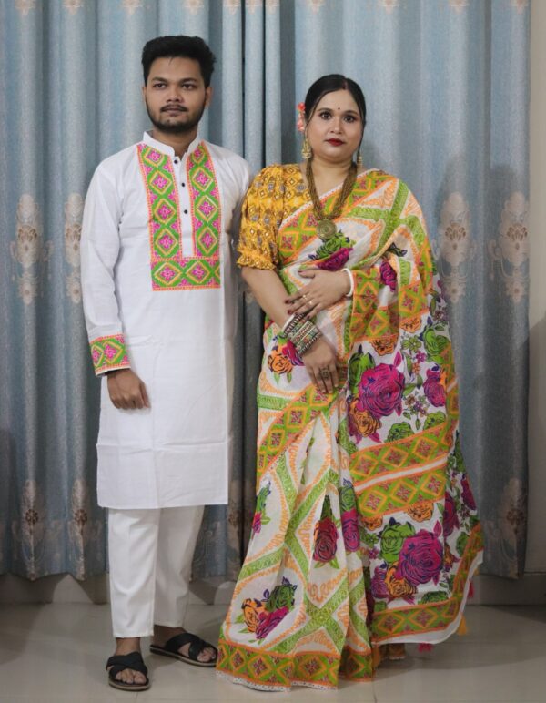 Premium Quality Matching Couple Set SAREE AND PANJABI CODE NO : BF-607