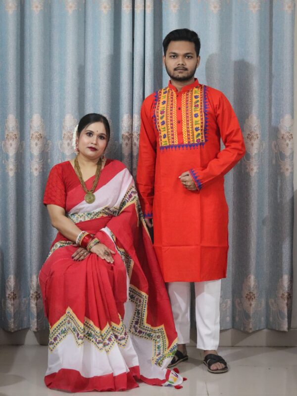 Premium Quality Matching Couple Set SAREE AND PANJABI CODE NO : BF-595