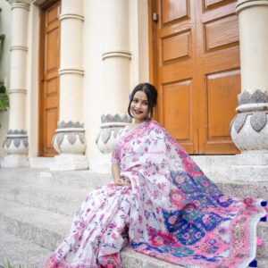 ফুলকুসুম – Floral Grace Half Silk Saree + ফ্রি ব্লাউজ পিস