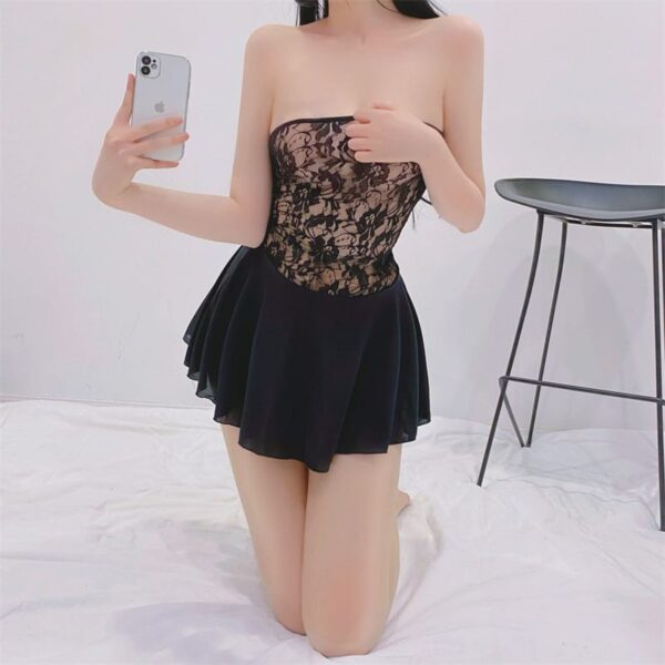 Aurora Charm – Stitched Satin Lace Tube Night Dress with Panty Free Size
