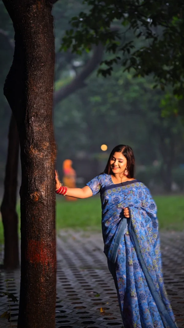 Nilanjona – Ocean Bloom Edition | Chanduri Silk Digital Print Saree | Bunon Fabrics - Image 2