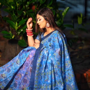 Nilanjona – Ocean Bloom Edition | Chanduri Silk Digital Print Saree | Bunon Fabrics