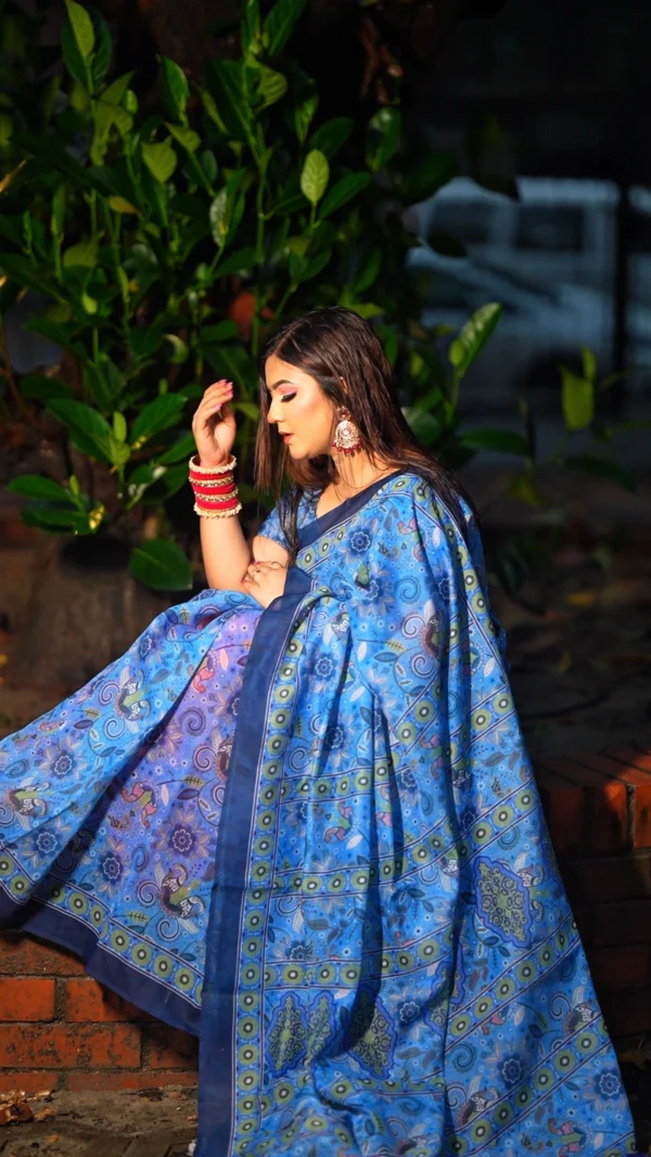 Nilanjona – Ocean Bloom Edition | Chanduri Silk Digital Print Saree | Bunon Fabrics