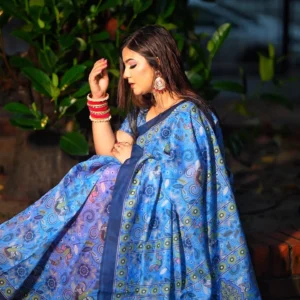 Nilanjona – Ocean Bloom Edition | Chanduri Silk Digital Print Saree | Bunon Fabrics