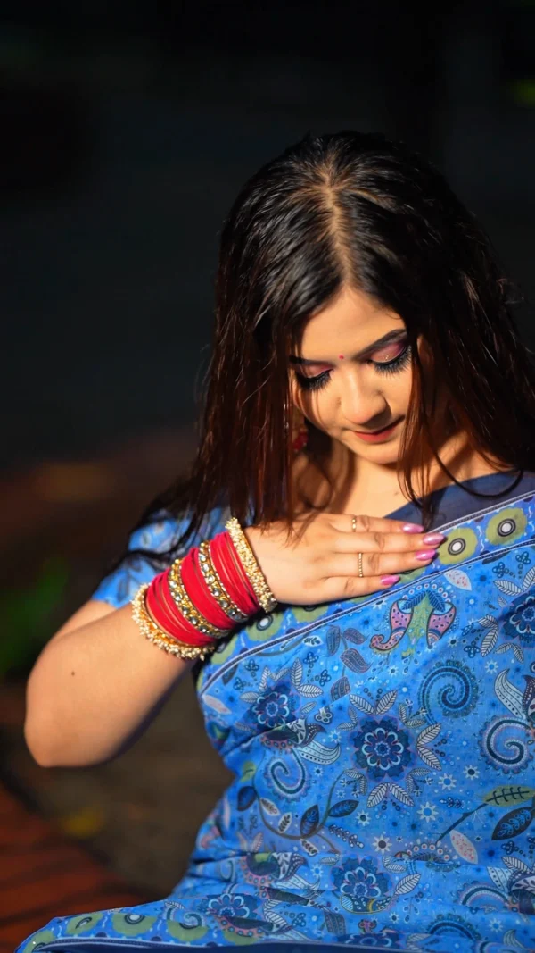 Nilanjona – Ocean Bloom Edition | Chanduri Silk Digital Print Saree | Bunon Fabrics - Image 4