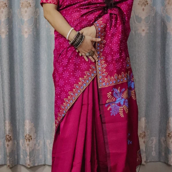 Dhupian SIlk Screen print Saree -ধুপিয়ান সিল্ক স্কিন প্রিন্টের শাড়ী