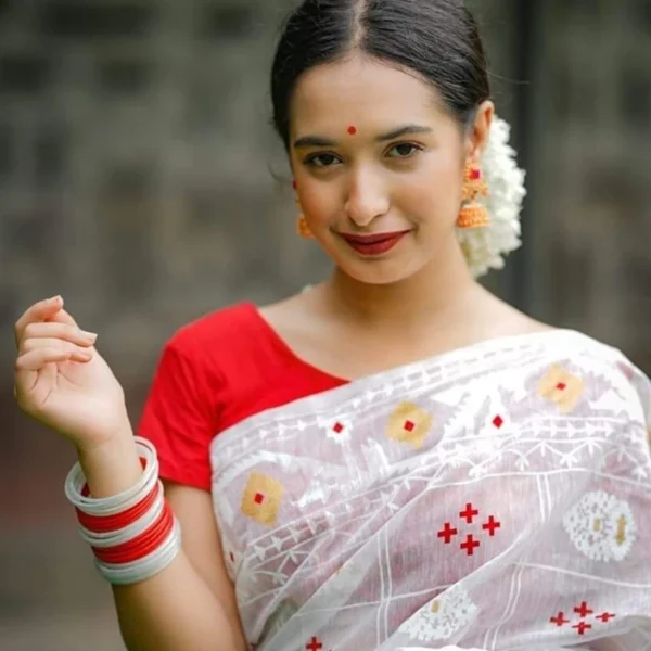 Hafsilk Jamdani Saree - হাফসিল্ক জামদানি শাড়ি - Image 2
