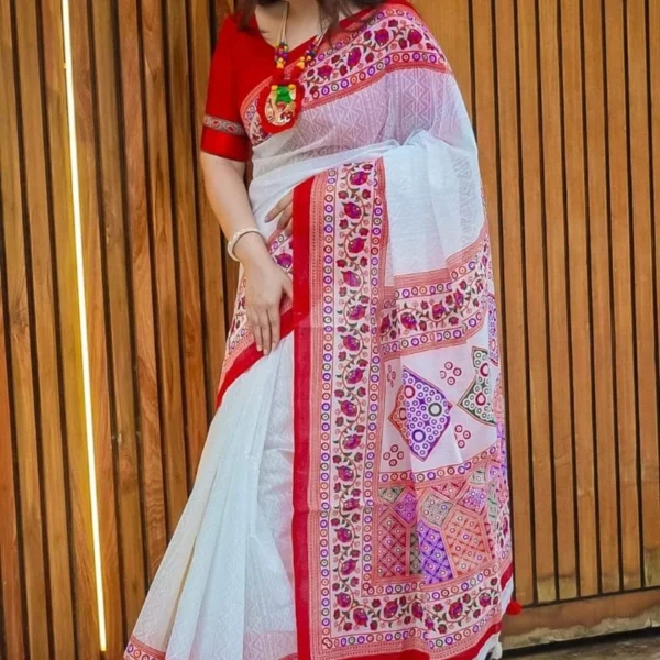 Hafsilk Jamdani Saree - হাফসিল্ক জামদানি শাড়ি - Image 2