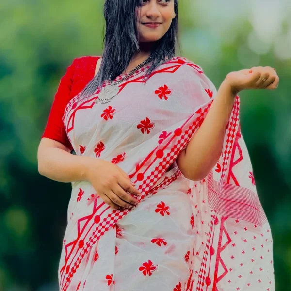 Hafsilk Jamdani Saree - হাফসিল্ক জামদানি শাড়ি - Image 3