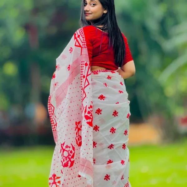 Hafsilk Jamdani Saree - হাফসিল্ক জামদানি শাড়ি - Image 4