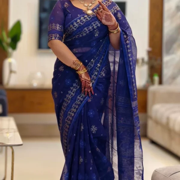 Hafsilk Jamdani Saree - হাফসিল্ক জামদানি শাড়ি - Image 2