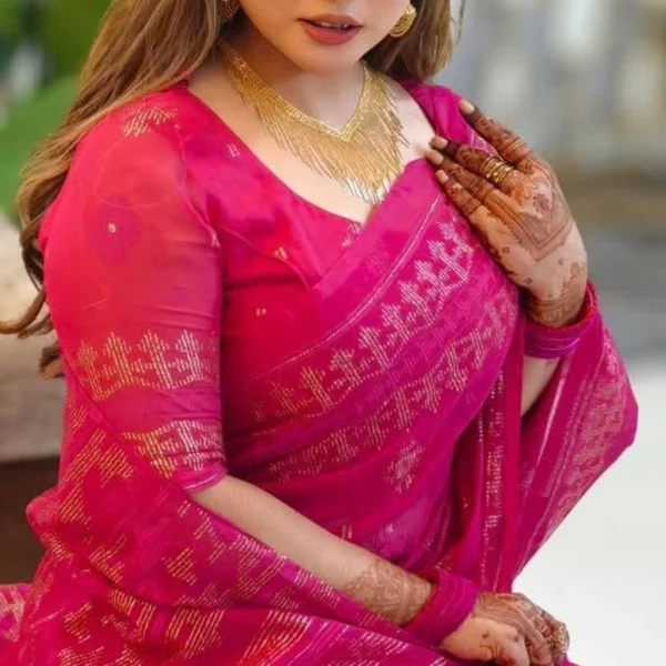 Hafsilk Jamdani Saree - হাফসিল্ক জামদানি শাড়ি - Image 2