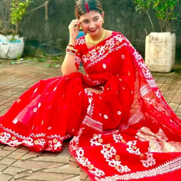 Hafsilk Jamdani Saree - হাফসিল্ক জামদানি শাড়ি - Image 2
