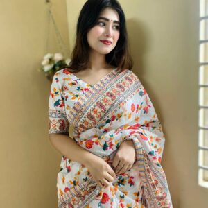 Bunon Fabrics – Half Silk জামদানি Saree + ফ্রি ব্লাউজ পিস