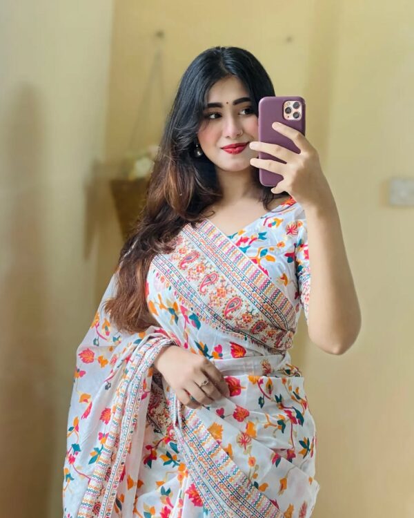 হাফসিল্ক জামদানি শাড়ি সাথে ব্লাউজ পিছ ফ্রি BUS-105 - Image 2