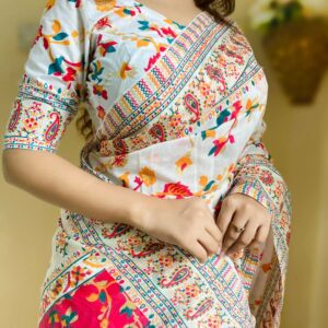 হাফসিল্ক জামদানি শাড়ি সাথে ব্লাউজ পিছ ফ্রি