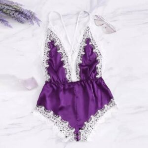 Velvet Desire – Premium Satin Lace Nightwear Bodysuit || Free Size