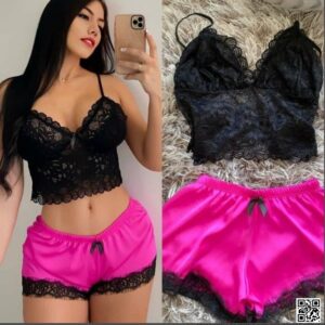 Gorgeous Lace Design Ladies Two Piece Nighty