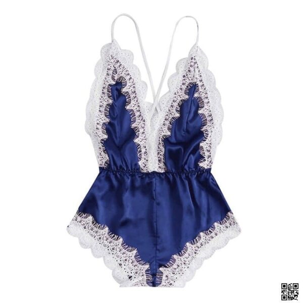 Velvet Desire – Premium Satin Lace Nightwear Bodysuit || Free Size