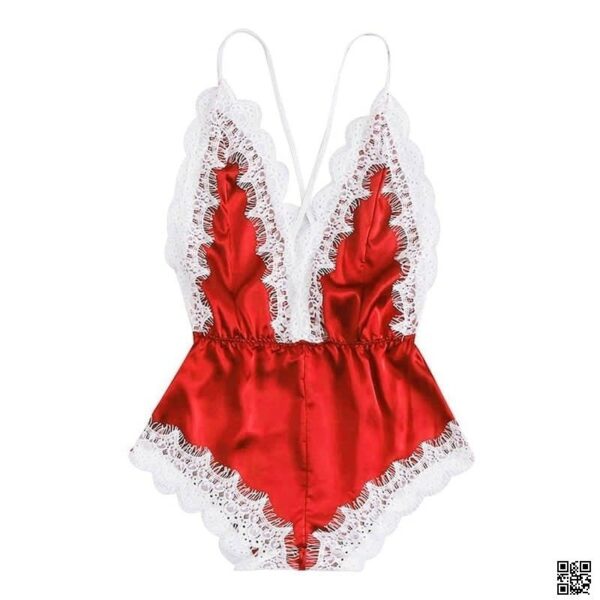Velvet Desire – Premium Satin Lace Nightwear Bodysuit || Free Size