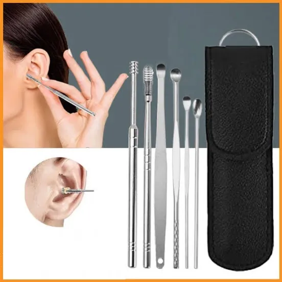 6 PCS Ear Pick Set Portable Ear Cleaner Set Stainless Steel With Lather Case - Image 7