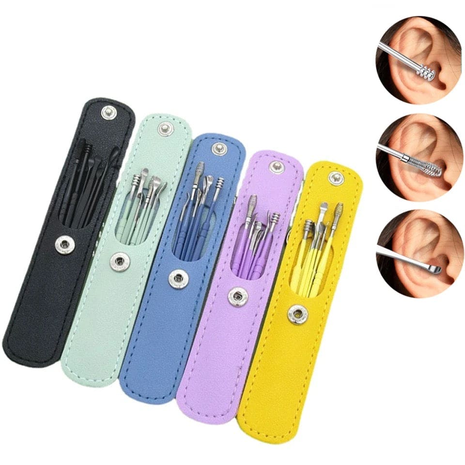 6 PCS Ear Pick Set Portable Ear Cleaner Set Stainless Steel With Lather Case - Image 3