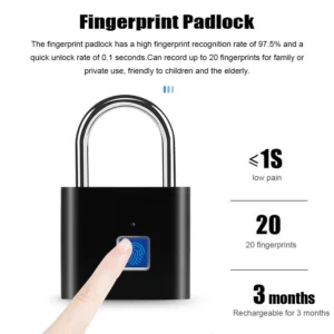 USB Fingerprint Smart Padlock – Biometric Security Lock for Doors, Drawers & Luggage Rechargeable, Waterproof, Zinc Alloy Body