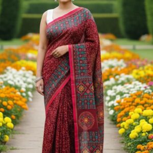 Premium Boutique Silk Saree | 14 Hands Long | Hand Embroidered & Thread Work | Matching Blouse Piece | Bunon Fabrics Bangladesh