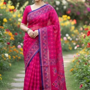 Premium Boutique Silk Saree | 14 Hands Long | Hand Embroidered & Thread Work | Matching Blouse Piece | Bunon Fabrics Bangladesh