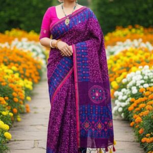 Premium Boutique Silk Saree | 14 Hands Long | Hand Embroidered & Thread Work | Matching Blouse Piece | Bunon Fabrics Bangladesh