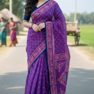 Premium Boutique Silk Saree | 14 Hands Long | Hand Embroidered & Thread Work | Matching Blouse Piece | Bunon Fabrics Bangladesh