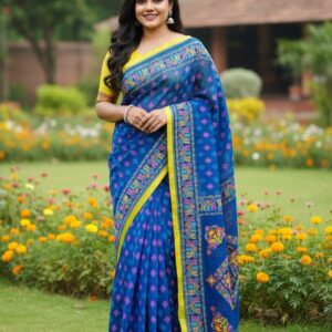 Premium Boutique Silk Saree | 14 Hands Long | Hand Embroidered & Thread Work | Matching Blouse Piece | Bunon Fabrics Bangladesh