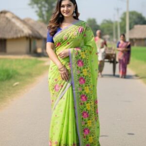 Premium Boutique Silk Saree | 14 Hands Long | Hand Embroidered & Thread Work | Matching Blouse Piece | Bunon Fabrics Bangladesh