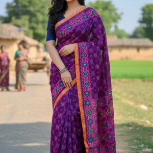 Premium Boutique Silk Saree | 14 Hands Long | Hand Embroidered & Thread Work | Matching Blouse Piece | Bunon Fabrics Bangladesh