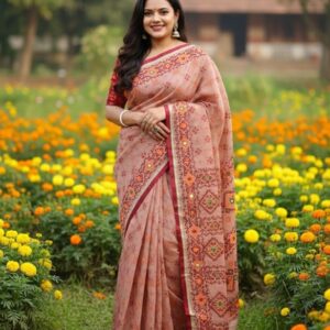 Premium Boutique Silk Saree | 14 Hands Long | Hand Embroidered & Thread Work | Matching Blouse Piece | Bunon Fabrics Bangladesh