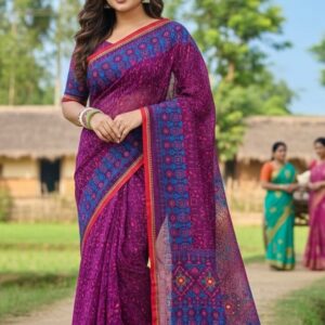 Premium Boutique Silk Saree | 14 Hands Long | Hand Embroidered & Thread Work | Matching Blouse Piece | Bunon Fabrics Bangladesh