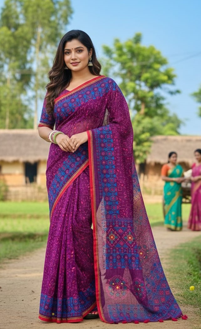 Premium Boutique Silk Saree | 14 Hands Long | Hand Embroidered & Thread Work | Matching Blouse Piece | Bunon Fabrics Bangladesh