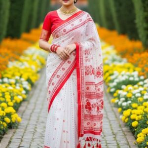 Premium Boutique Silk Saree | 14 Hands Long | Hand Embroidered & Thread Work | Matching Blouse Piece | Bunon Fabrics Bangladesh