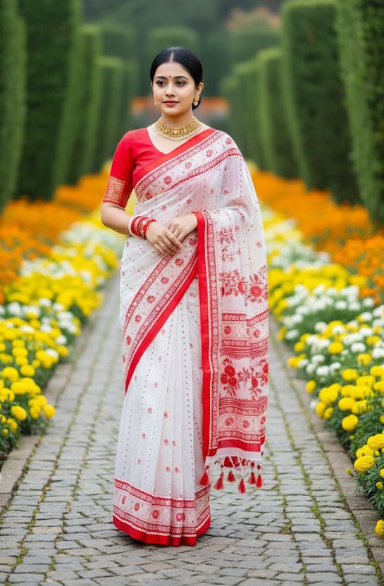 Premium Boutique Silk Saree | 14 Hands Long | Hand Embroidered & Thread Work | Matching Blouse Piece | Bunon Fabrics Bangladesh