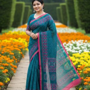 Premium Boutique Silk Saree | 14 Hands Long | Hand Embroidered & Thread Work | Matching Blouse Piece | Bunon Fabrics Bangladesh