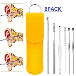 6 PCS Ear Pick Set Portable Ear Cleaner Set Stainless Steel With Lather Case