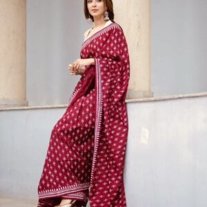 Deep Maroon Heritage Digital Print Saree | Bunon Fabrics® Exclusive Collection
