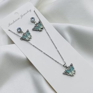 Butterfly Pendant Necklace & Earrings Set with Rhinestone Accents – Fashion Jewelry for Parties & Gifting
