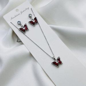 Butterfly Pendant Necklace & Earrings Set with Rhinestone Accents – Fashion Jewelry for Parties & Gifting