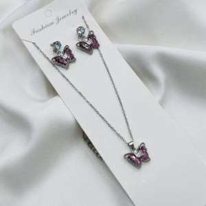 Butterfly Pendant Necklace & Earrings Set with Rhinestone Accents – Fashion Jewelry for Parties & Gifting